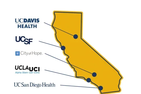 Map of California with arrows pointing out alpha clinic locations