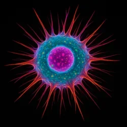 neon colored stem cell against black background